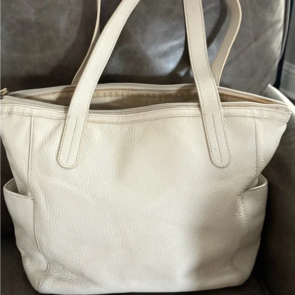 Fossil Cream Leather Tote Bag - Picture 2 of 16